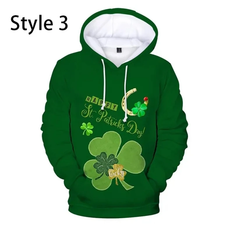 thumbnail image 1 of Sudadera con capucha y estampado de trébol de cuatro hojas para mujer y hombre, ropa con estampado 3D, para otoño e invierno, popular, para el día de San Patricio, 1 of 4