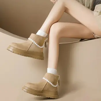 Women's Chunky-Soled Snow Boots Autumn Winter Melange Fleece Boots Warm Soft  Durable 1