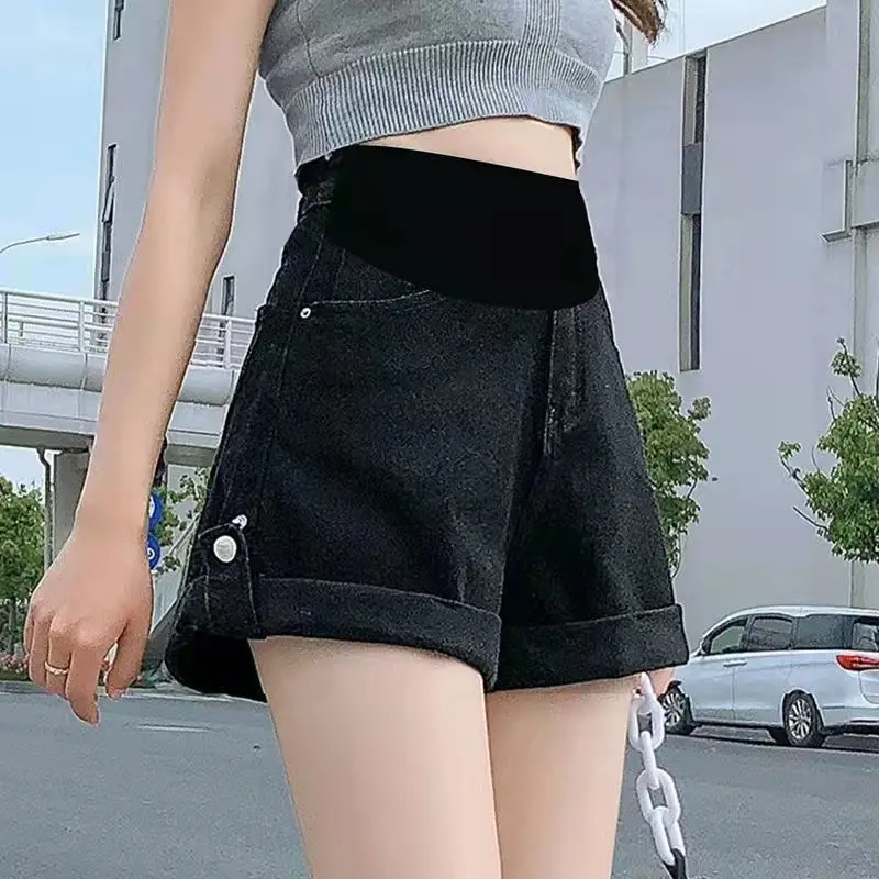 Maternity Summer Shorts Women's Denim Clothing Japanese and Korean Pregnant Women Wide Leg Shorts Jeans Loose Denim