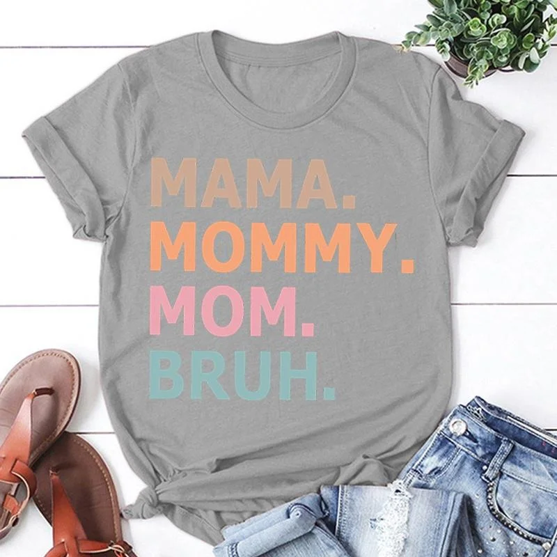 Mode Shirt Frauen T-Shirt Muttertag Mama Mama Mutter Bruh Print Kurzarm lässig T-Shirt Rundhals-Tops – Detail 7