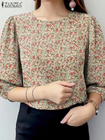 2025 ZANZEA Summer Floral Printed Blouse Stylish Women Tops Tunic Casual O Neck 3/4 Sleeve Work Blusas Bohemain Holiday Shirt - Image 3