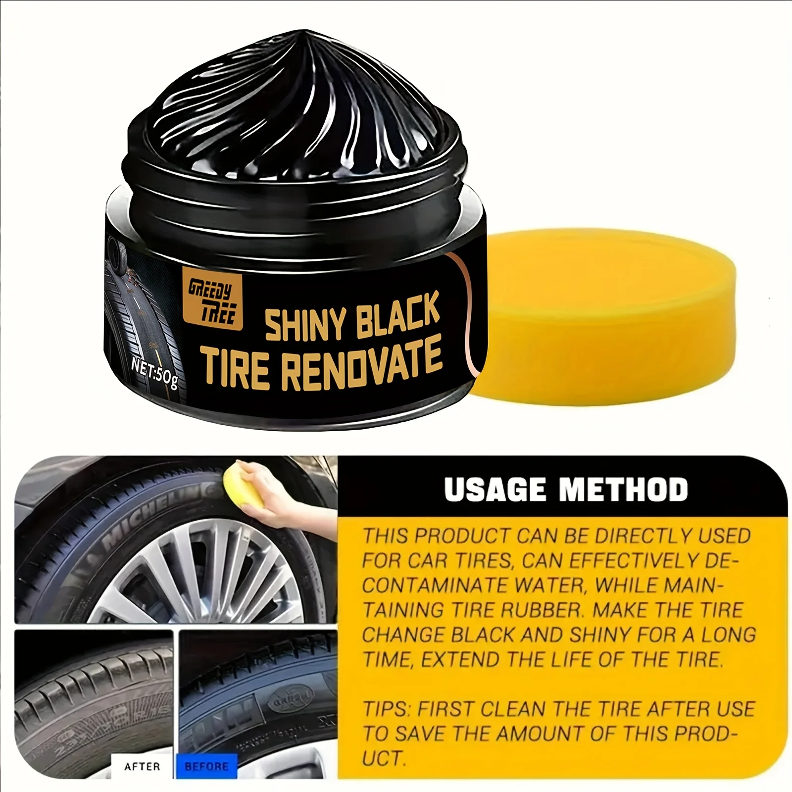 Tire Shine & Plastic Repair Paste - Removes Scratches/Oxid, Restores Shine for Tires/Trim with UV Protect, 5-Min Fix 2