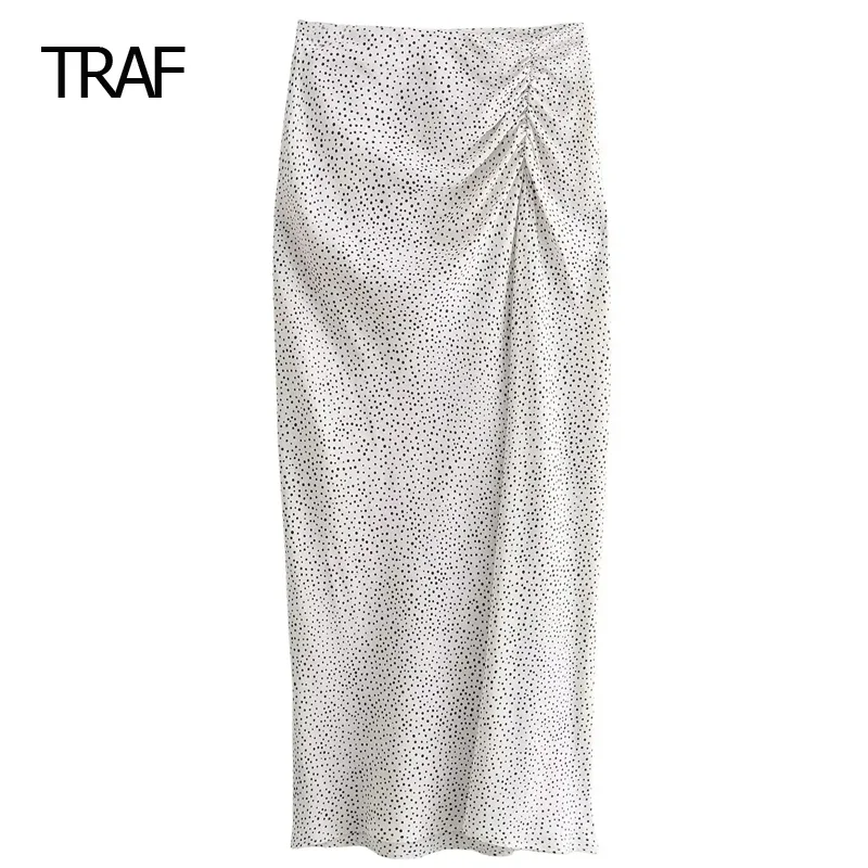 

TRAF Women's Skirt Spring Summer Midi Ruffled Skirt Polka Dot Mid Waist Long Skirt Korean Style Skirt Chic And Elegant Skirts