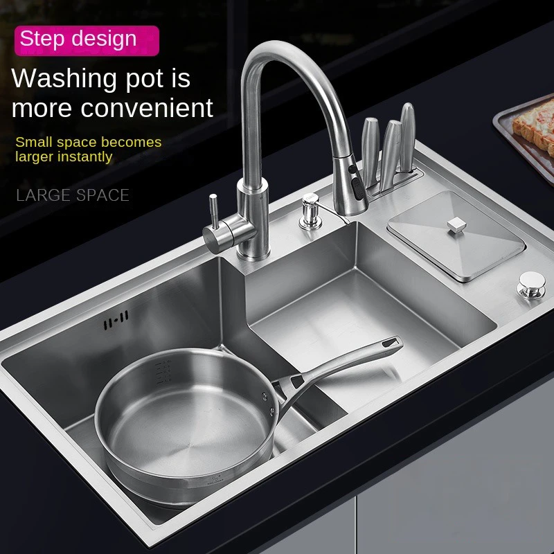 Multifunctional Kitchen Ladder Type 304Stainless Steel Sink With Knife