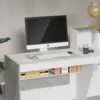 Reception Desk with Shelves Front Counter Table Checkout Table Retail Counter for Reception Room Lobby Shop White and Grey 6