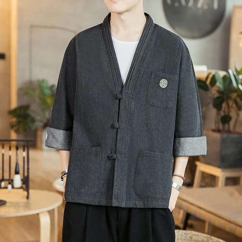 Japanese Style Kimono Haori Samurai Robes Gown Chinese Hanfu Cardigan Jackets Fashion Retro Qipao Tops Denim Coats Casual Blouse hanfu jacket