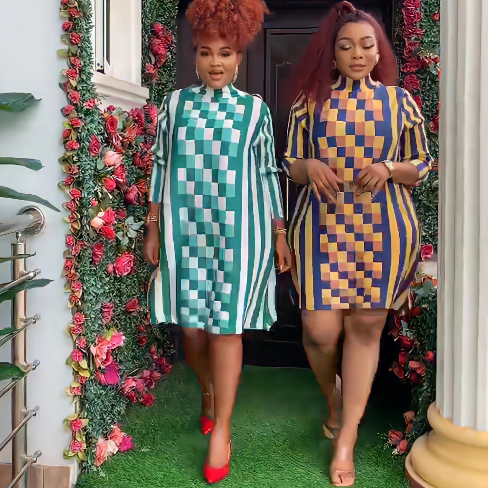 

African Dresses For Women Miyake Pleats Africa Clothing 3/4 Sleeve Dress Sexy O-Neck Perspective Slim Dress Office Lady Party