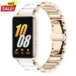 Luxury Ceramics and Stainless Steel Watch Link Bracelet Band - Samsung Galaxy Fit 3 (Rose Gold White - Rose)