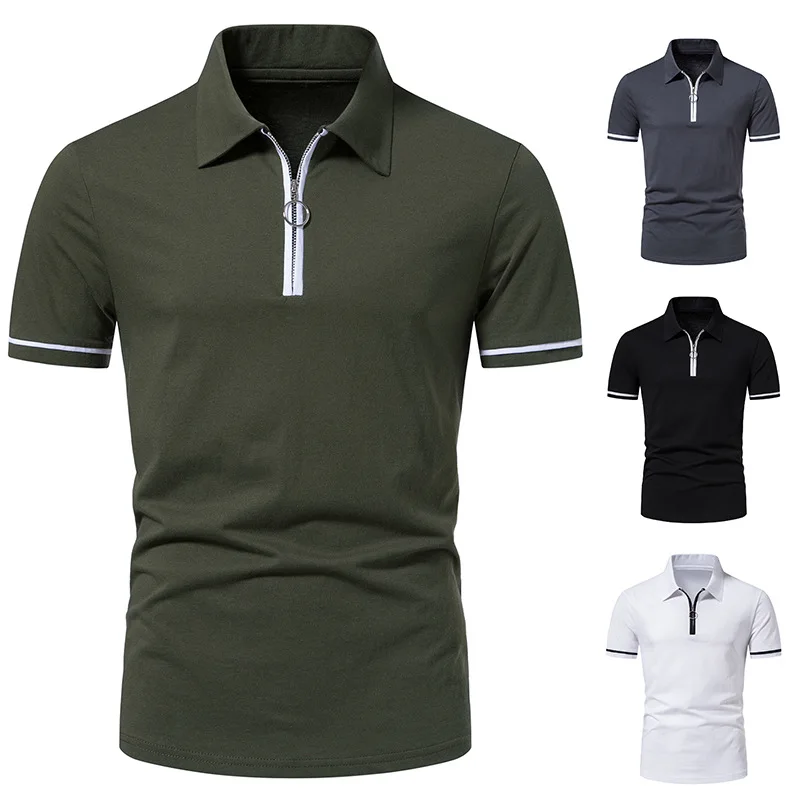 

Summer 2023 new men's zipper polo shirt European size short sleeve slim casual T-shirt