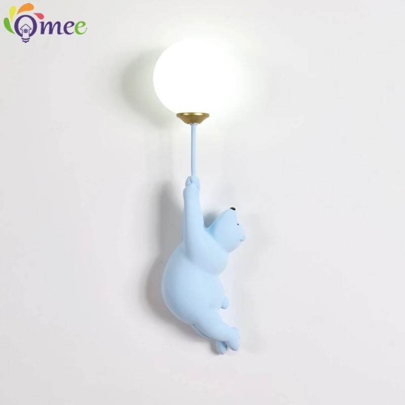 Cartoon Balloon Bear Wall Lamp for Children Room Kids Baby Bedroom Bedside Wall Light with 3D Printing Moon Wall Sconce Lighting