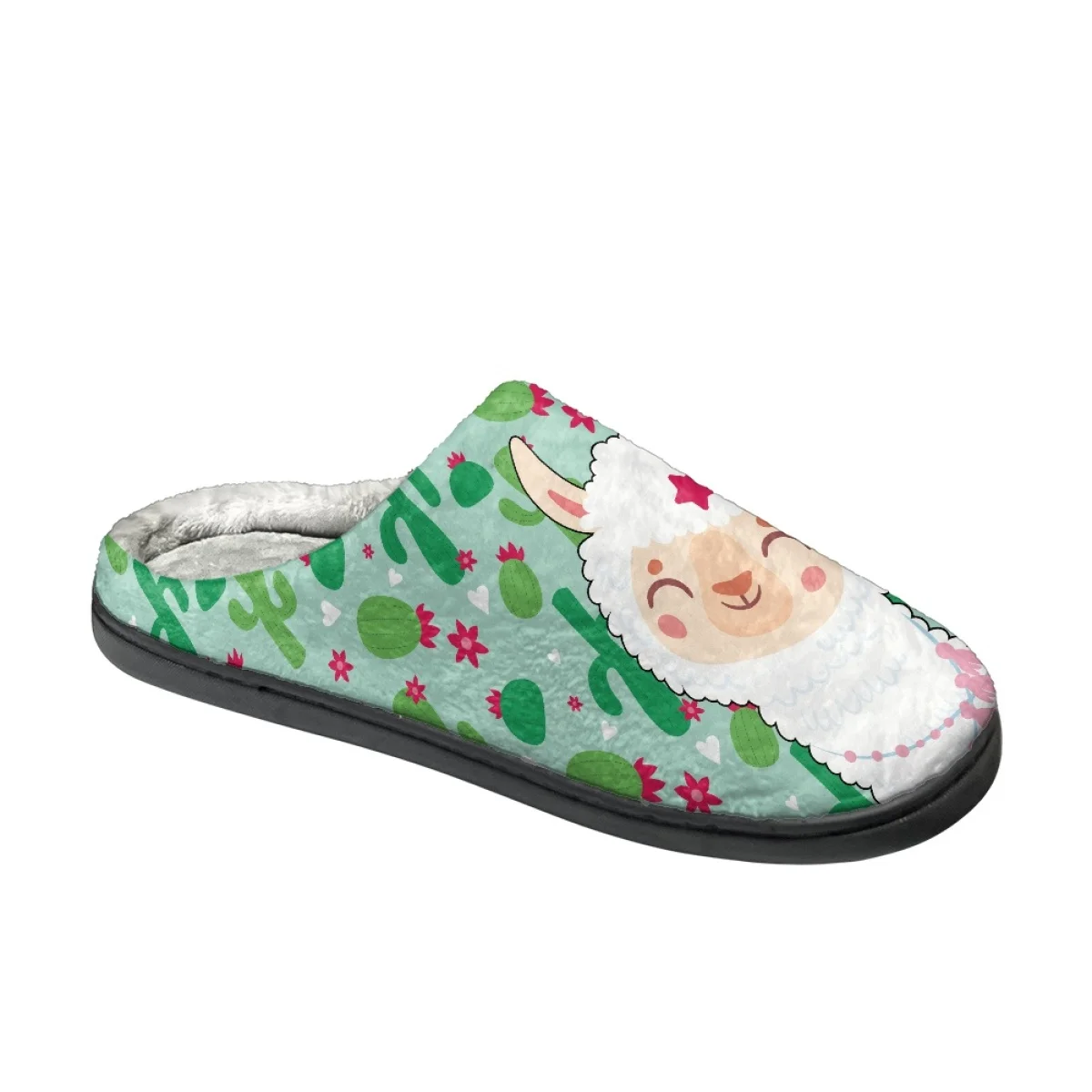 Lovely Alpaca Design Winter Cotton Slppers Casual Women Flats Indoor Non Slip Slides Print On Demand Warm Cozy Men's Slippers