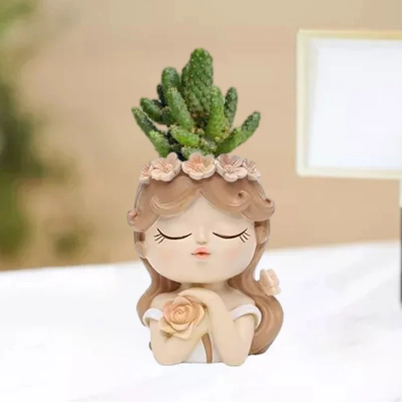 즙이 많은 꽃 냄비 실리콘 금형 천사 소녀 펜 홀더 보관 상자 컨테이너 금형 즙이 많은 재배자 수지 금형 DIY