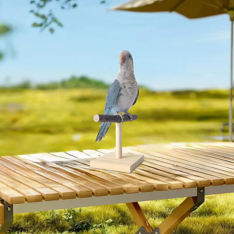 Wooden Parrot Perch T Stand Bird Training Paw Grinding Toys Pet Cockatiel Cage Nest Play 4