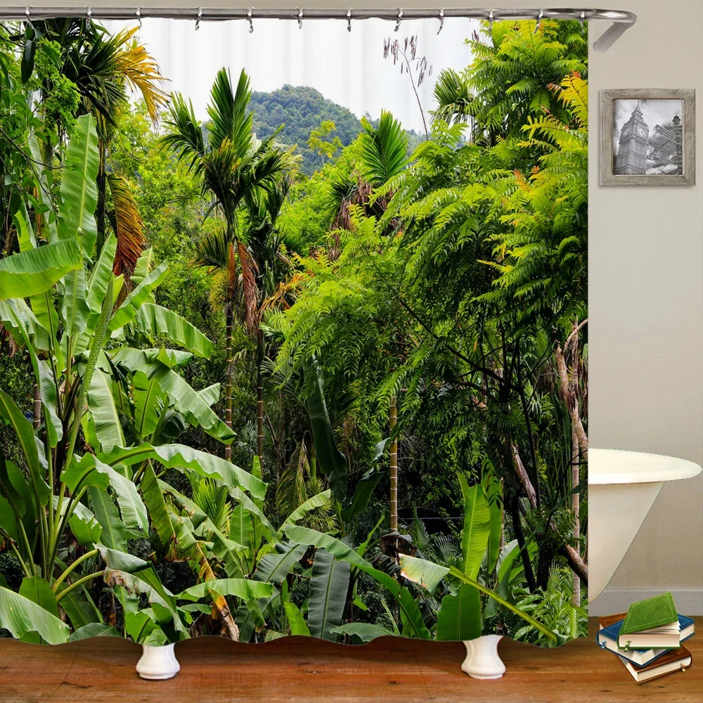 

3D tropical rainforest forest landscape printed shower curtain with hook bathroom waterproof polyester bath curtain home decor