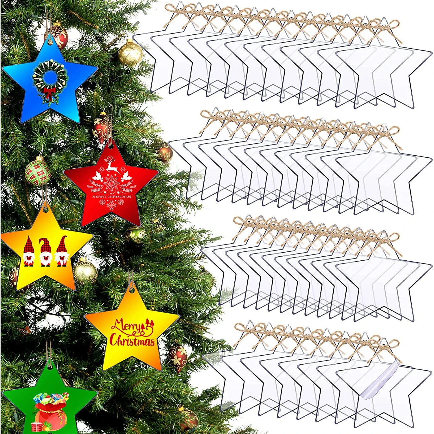 

Clear Blank Acrylic Christmas Star Ornament with Hole for DIY Christmas Tree Acrylic Tag Christmas Tree Hanging Decoration
