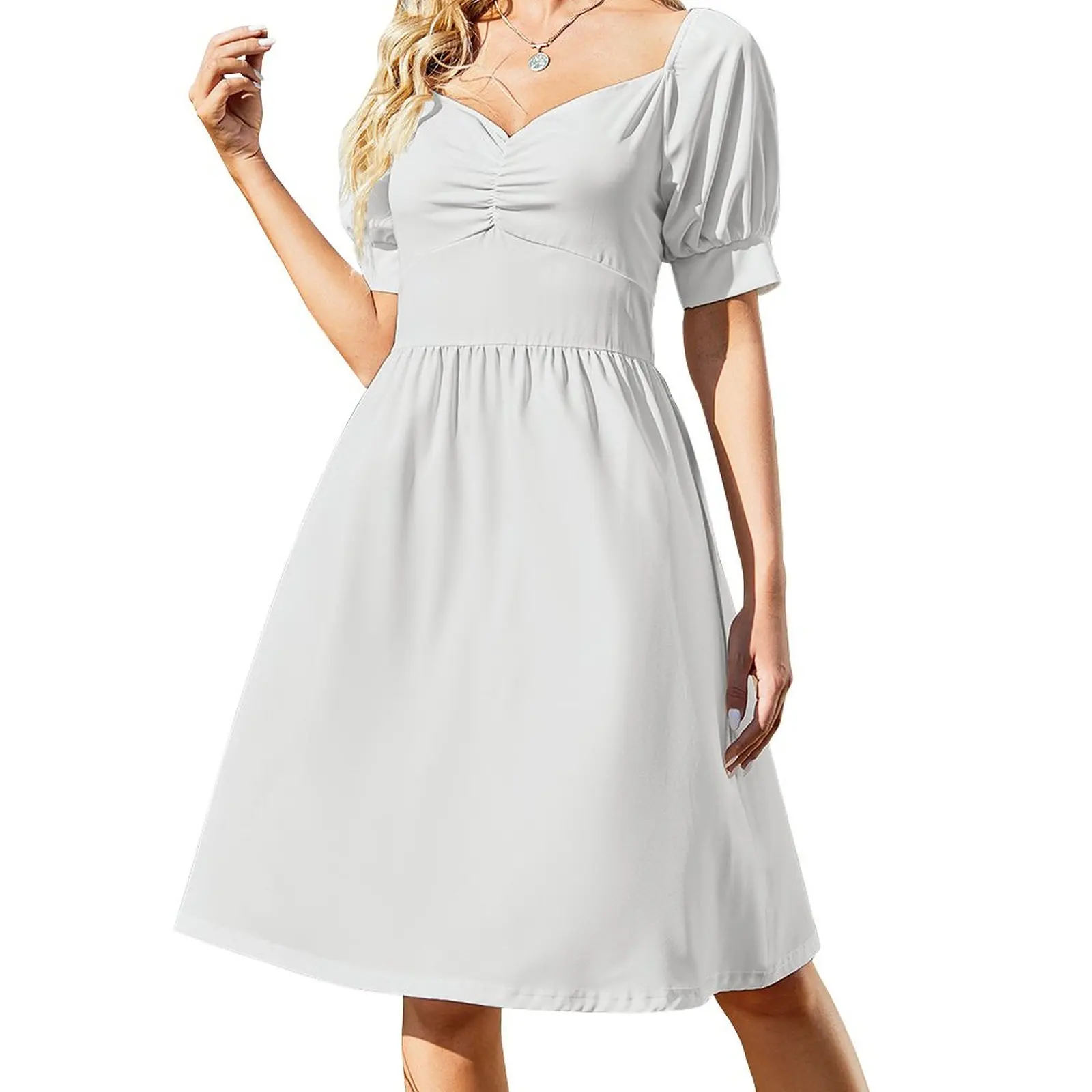 

Cloud White Plain Solid Color Dress Woman clothing Long veiled dresses