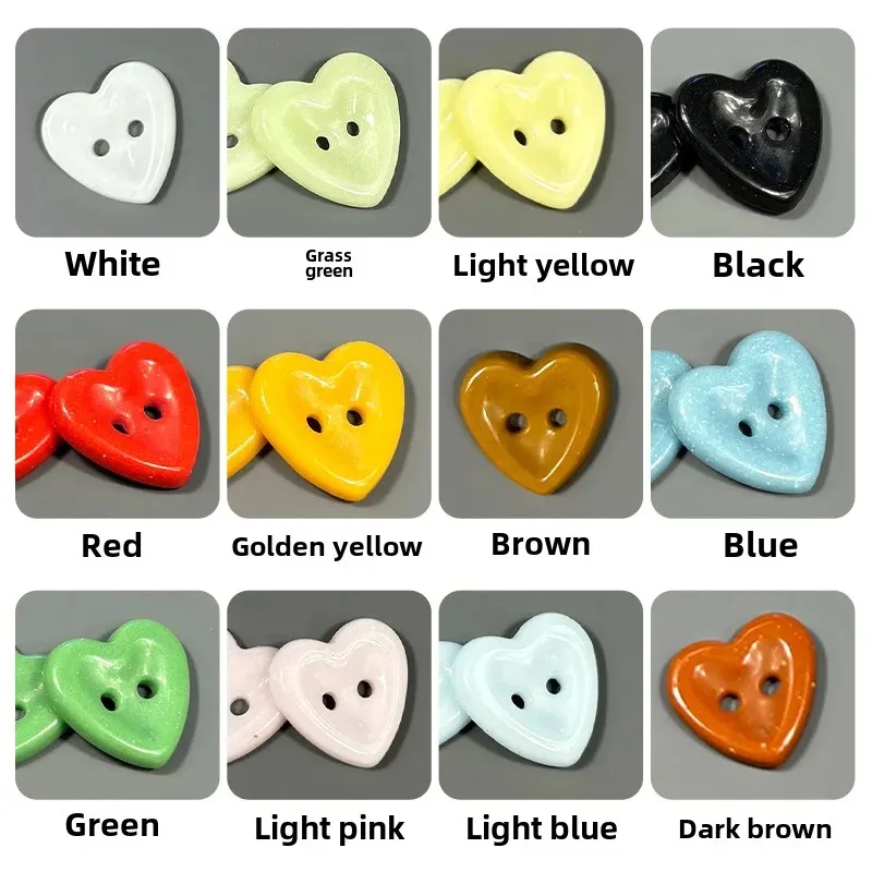 High-End Ceramic Heart-Shaped Buttons Simple Handmade Diy Clothing Accessories for Men Women Children Baby Clothing