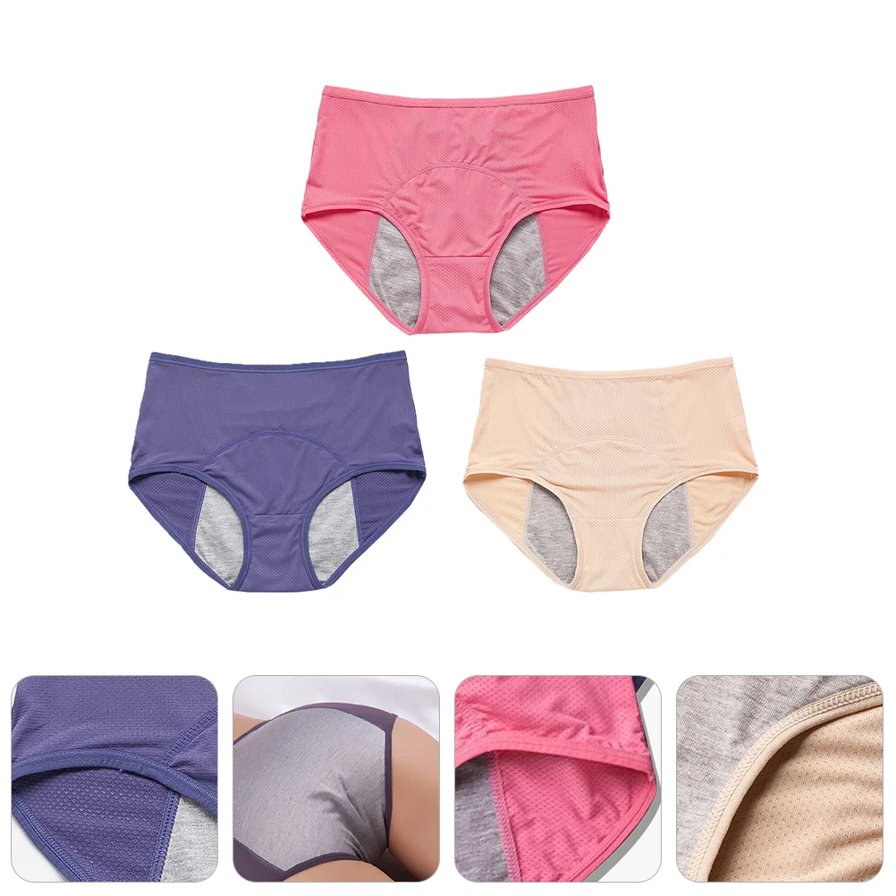 

3 Pcs Comfortable Leak Proof Menstrual Cotton Padded Women Briefs 2xl Nylon Breathable Physiological Pants