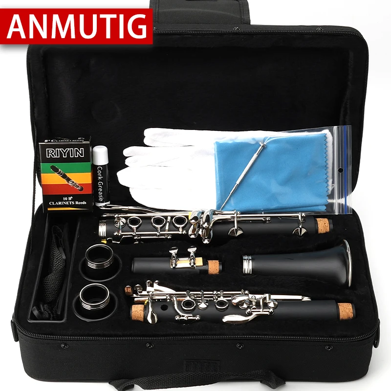 ANMUTIG Bb 17 Key Clarinet Instrument Nickel Silver ABS Body Material Clarinete A1 clarinet woodwind instrument