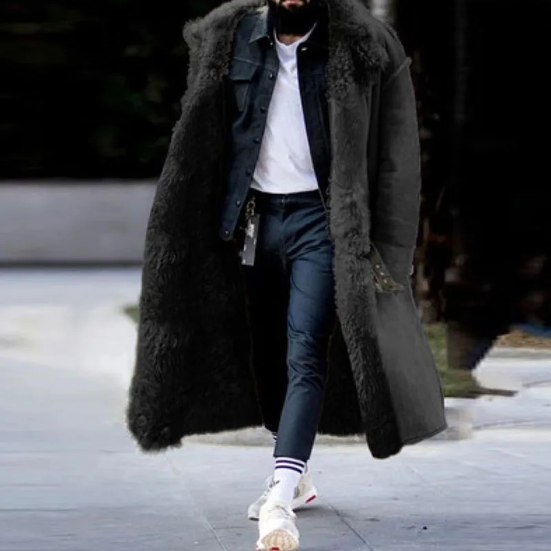 Color Solid Autumn Winter and Long Thickened Overcoat Lapel Frosted Velvet Long Sleeves Warm Pie To Overcome Cotton-Padded Cloth