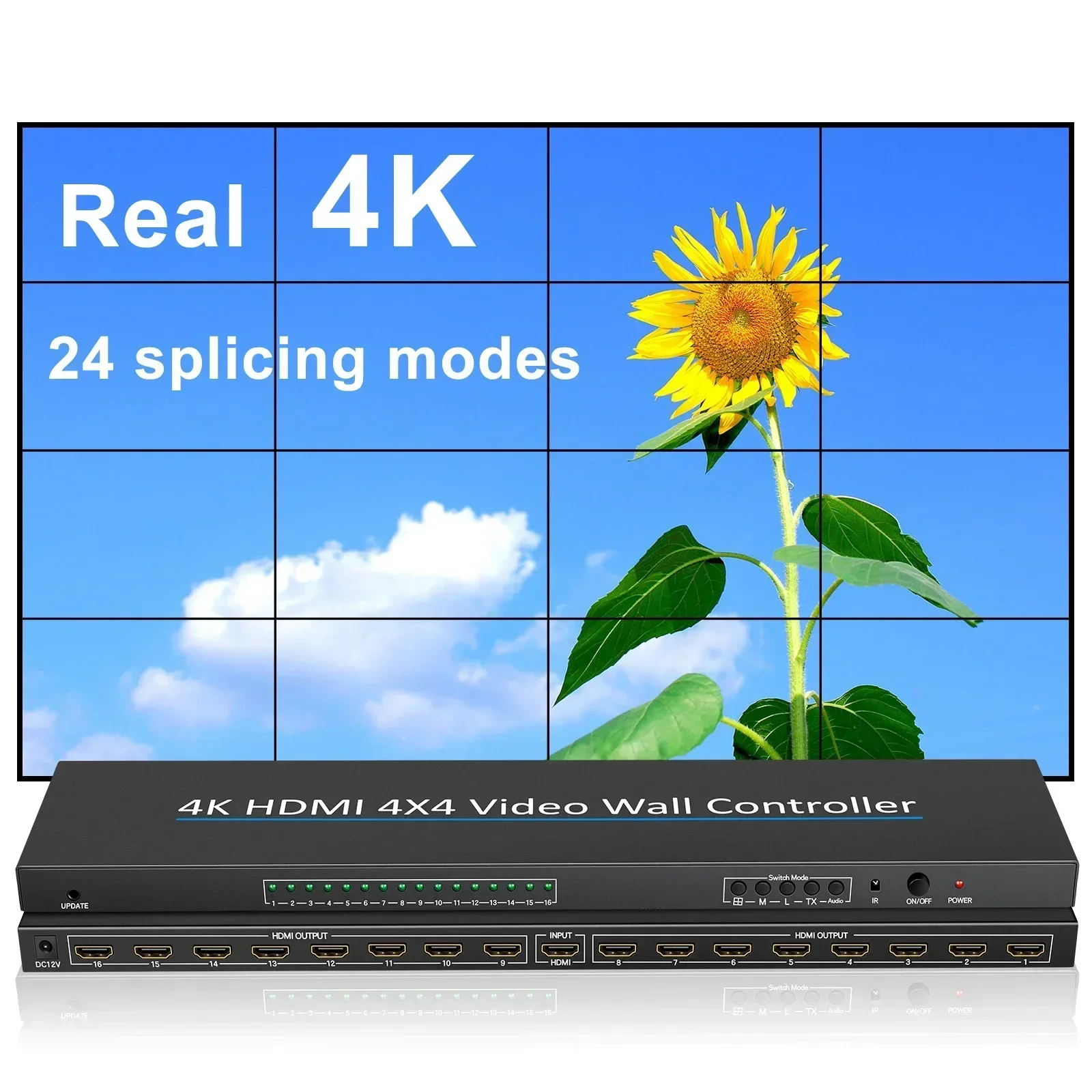 4K 4X4 Video Wall Controller 16 Vie Processore Tv Grande Schermo Video Splicer Box 2X2 3X3 2X3 2X4 2X6 3X4 Multi Immagine Cuciture