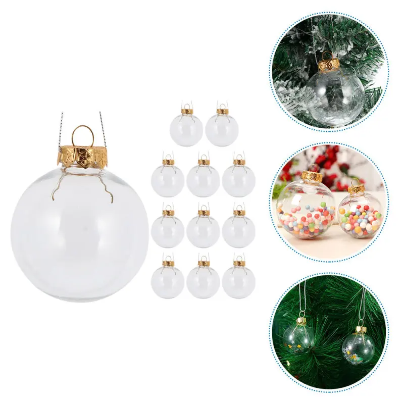 Description Picture 6 of item10/12pcs Christmas Transparent Ball Plastic Fillable Bauble 8-10cm Xmas Tree Hanging Ornaments Decoration Wedding Party Gift Box