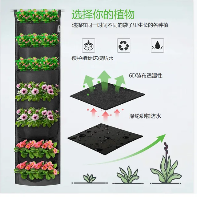 Függőleges Kerti Termesztés Táska Ültetvényes Virágcserepek Elrendezés Vízálló Falra Tartó Függő Virág Edény Beltéri Szabadtéri Használat - Image 5