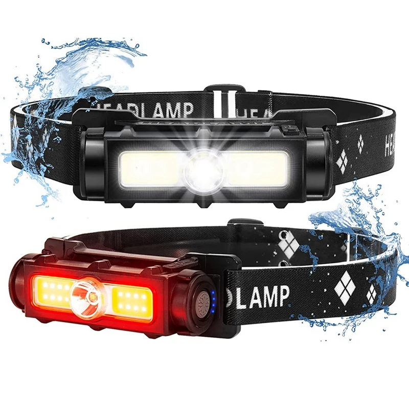 

2 Pack 750 Lumens Rechargeable Headlight Super Bright LED Headlight 7 Modes Adjustable Headlight With White Red Head Light