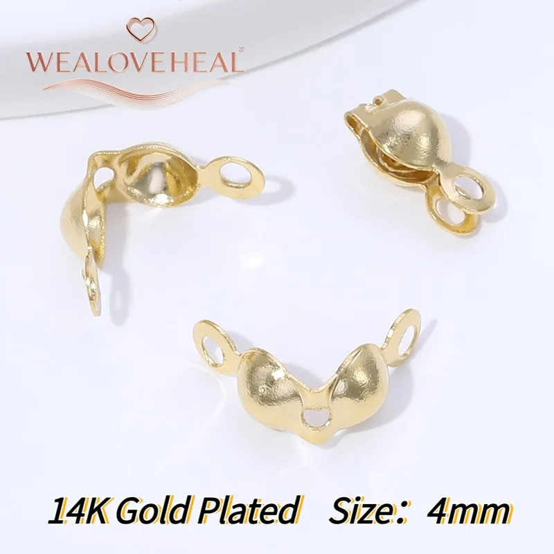 3,2/3,6/4 mm 14K vergoldete Messing-Kalotten-Crimpkappen, Muschel-Form-Klappkappen für DIY-Schmuckherstellung. – Detail 23