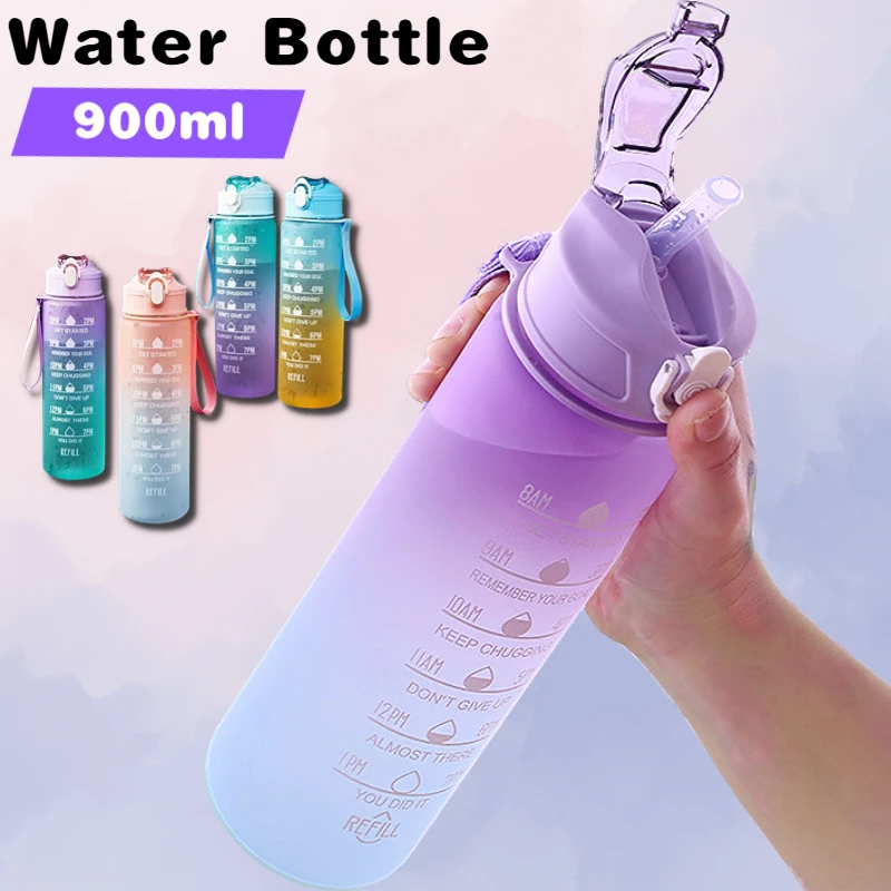 1SET/3PCS Sports Water Bottle With Straw Men Women Fitness Water Bottles  Outdoor Cold Water Bottlesc With Time Marker Drinkware - AliExpress