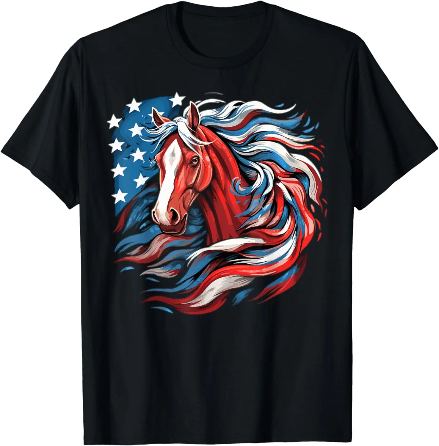

Horse with USA Flag Horseback Riding Equestrian T-Shirt for Unisex Cotton All Seasons 4th of July Independence Day