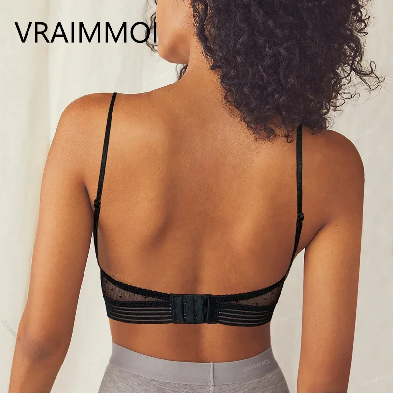 Womens Bra Plus Size Dot Mesh Thin Triangular Lace Lingerie