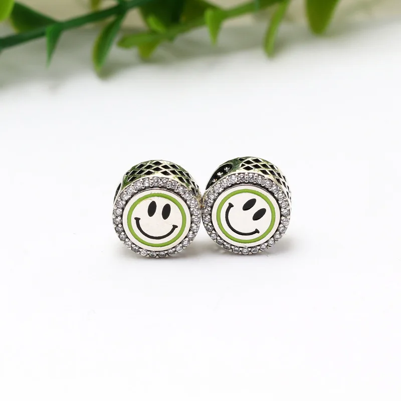 

New Original 925 Sterling Silver Bead Smile Face Happy Clear Stones Charm Fit Pandora Bracelet Necklace DIY Women Jewelry