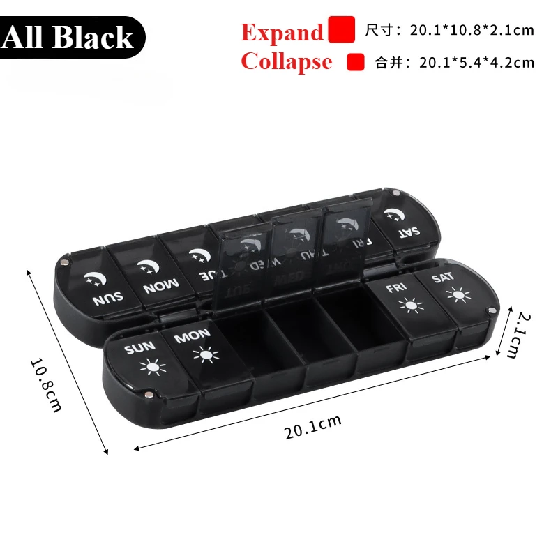 7-Day Foldable AM/PM Pill Organizer - Portable Transparent Case for Supplements & Vitamins
