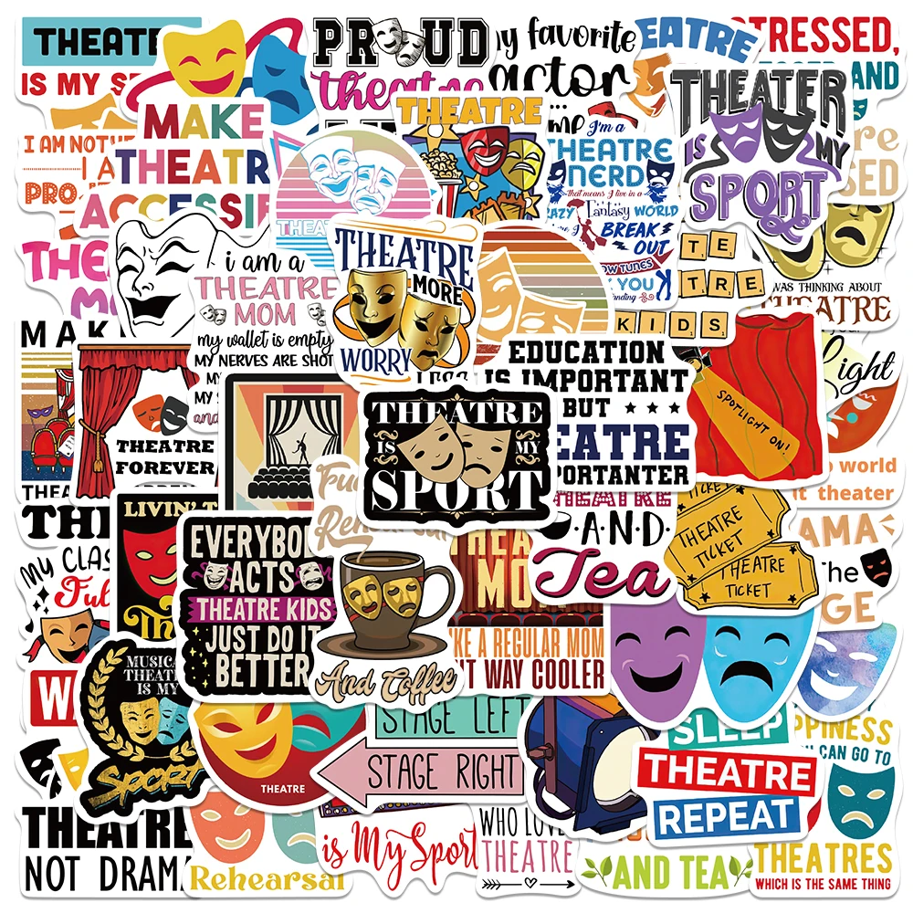 50pcs Funny Cartoon Drama Theatre Graffiti Stickers For Laptop Water Bottle Luggage Notebook Phone Waterproof Vinyl Decals