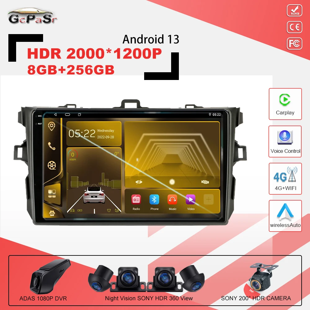

Android13 Car Stereo Radio for Toyota Corolla E140/150 2007 2008 2009 2010 2011 2012 2013 Multimedia Player 2 Din DVD Speakers
