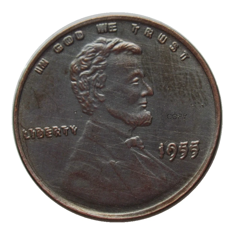 

US 1955 Double Wheat Penny Center Copper Copy Coin