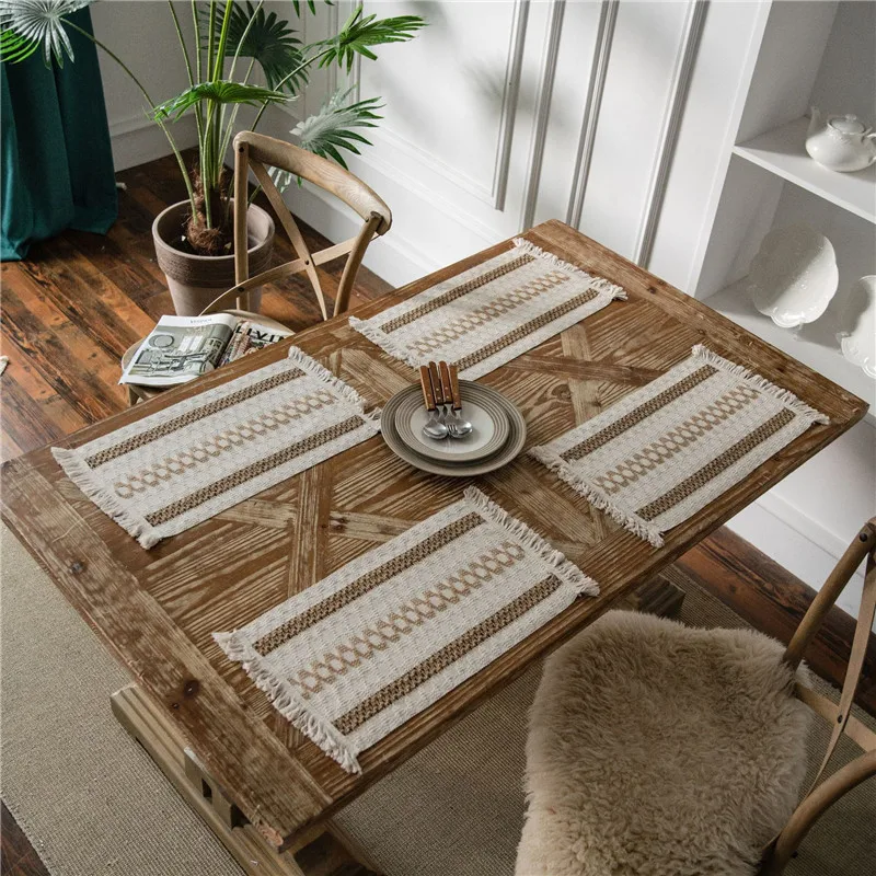 Description Picture 4 of itemCotton Linen Table Runners Tassel Runner for Dining Table Decoration Striped Splicing Modern Elegant New Year 2024 Table Track