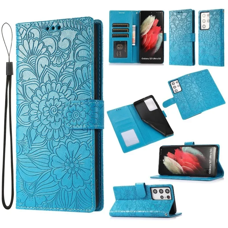 Premium Embossed Leather Wallet Phone Case with Card Holder