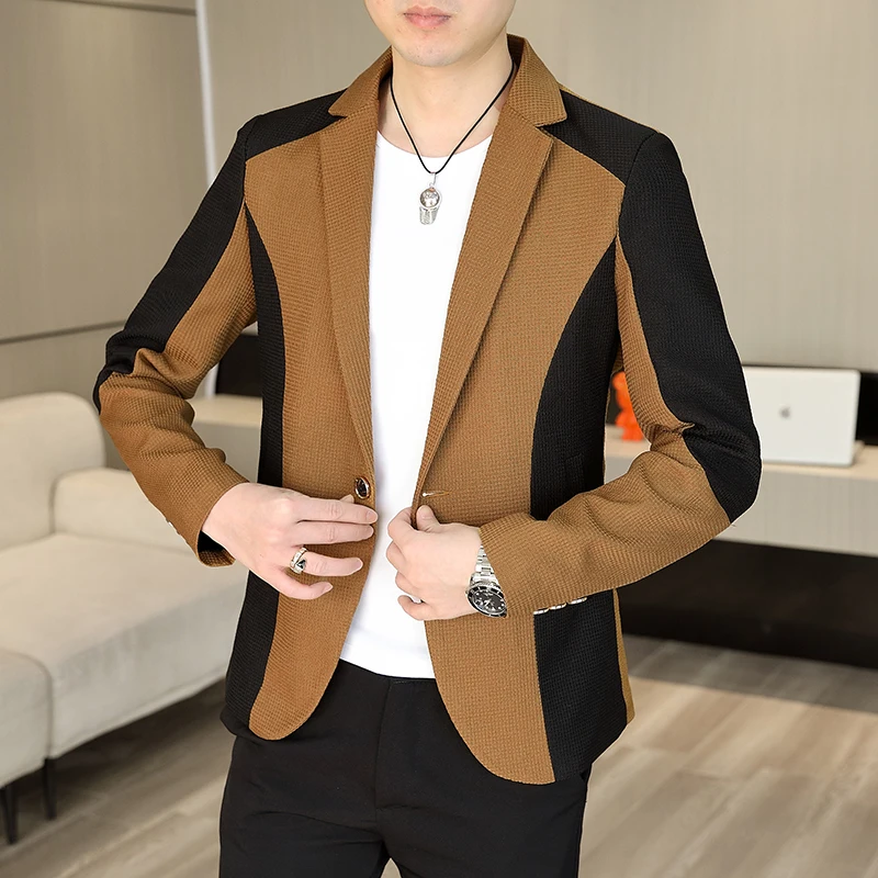 High Quality New Korean Suit Youth Casual Color Matching Coat Business Slim Fashion Handsome Single Suit Top  Blazer Masculino 4