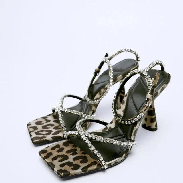 Shoes For Women 2022 Sandals ZARZ Luxury Brand Summer Fashion Transparentes Rhinestones Pointed Heeled Slippers Woman Sexy Pumps Leopard print 01