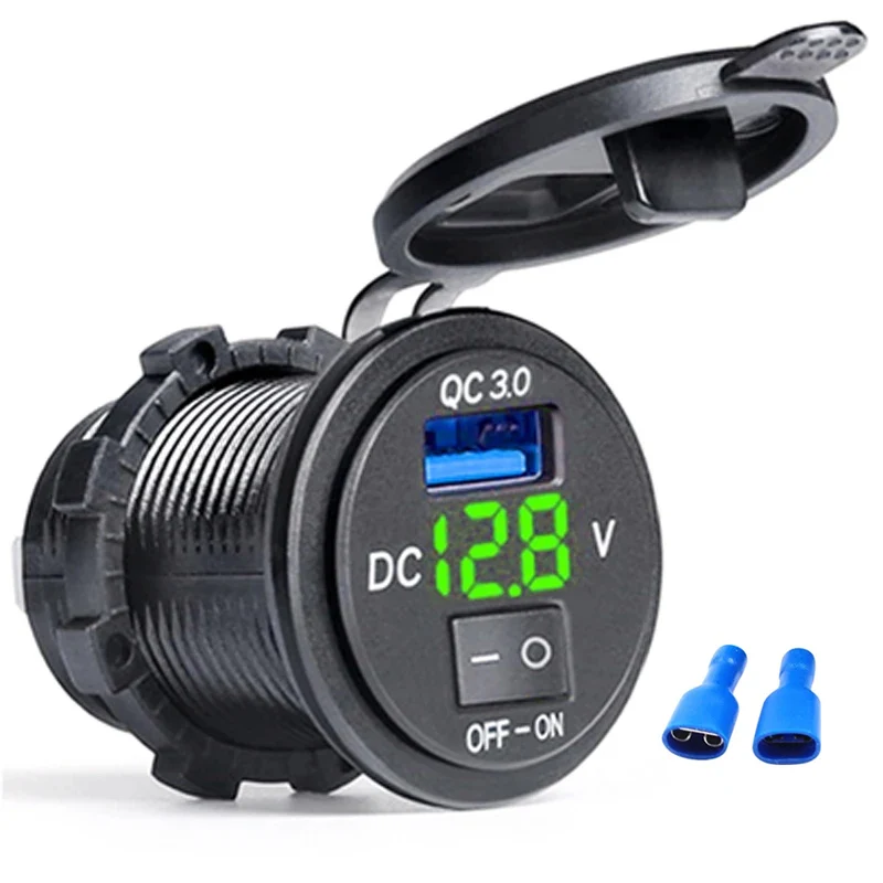QC3.0 Car Charger Socket On/Off Switch 12V/24V Waterproof Car Power Outlet Socket for Motorcycle Marine Boat RV ATV car charger socket motorbike charger adapter motorcycle charger motorcycle charger adapter motorcycle outlet converter