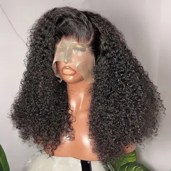 Short Bob Cut Black Color Kinky Curly 13X4 HD Lace Front Wigs Synthetic Wig Prepluck With Baby Hair Bleached Knots Glueless Wig