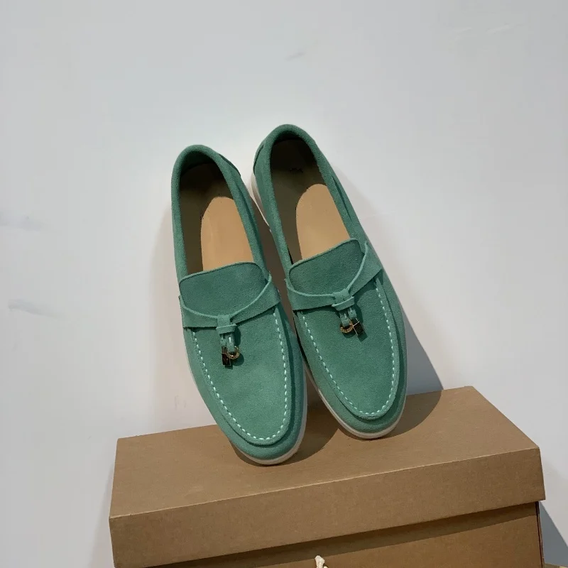 24 genuine leather tassel buckle loafers, suitable for women with flat bottomed lazy feet, versatile soft sole cashmere shoes