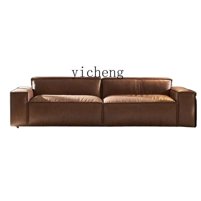 

XL First Layer Leather Sofa Leather Sofa Tofu Block Straight Row Four-Seat Leather Sofa