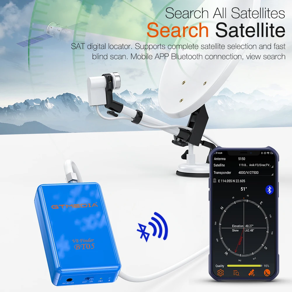 Localizador de Satélite Bt05 Dvb s2 Multi Decodificação Padrão para Android Ios Digital Bluetooth hd Satfinder Gtmedia-v8 - Image 2