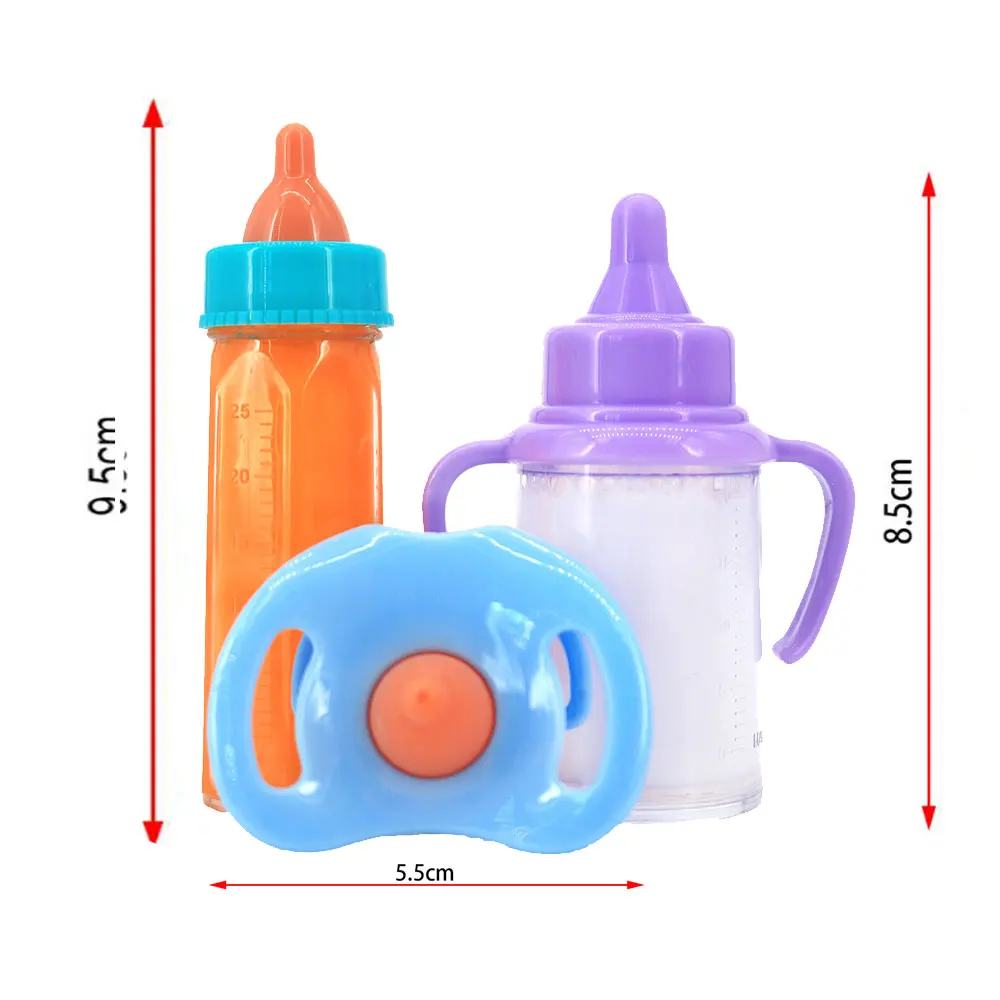 Large size Baby Doll Feeding Bottle Set Baby Care Toy Stroller 2pcs Milk And Juice Bottles With Toy Pacifier For Baby Dolls 2