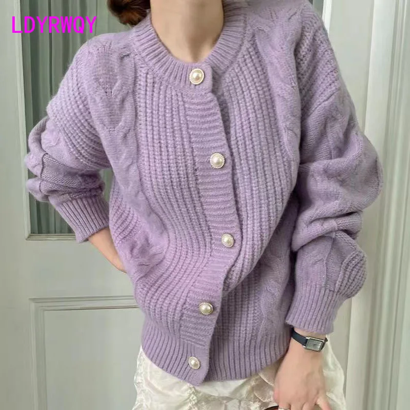 

Sweater Autumn and Winter Loose and Thickened Pearl Buckle Soft Thick Wool Outer Wear Knitted Coat Cardigan Women's Shirt