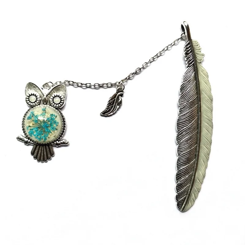 Cute Luminous Metal Feather Bookmarks Owl Book Metal Pagination Mark Stationery Student Gift School Office Supplies
