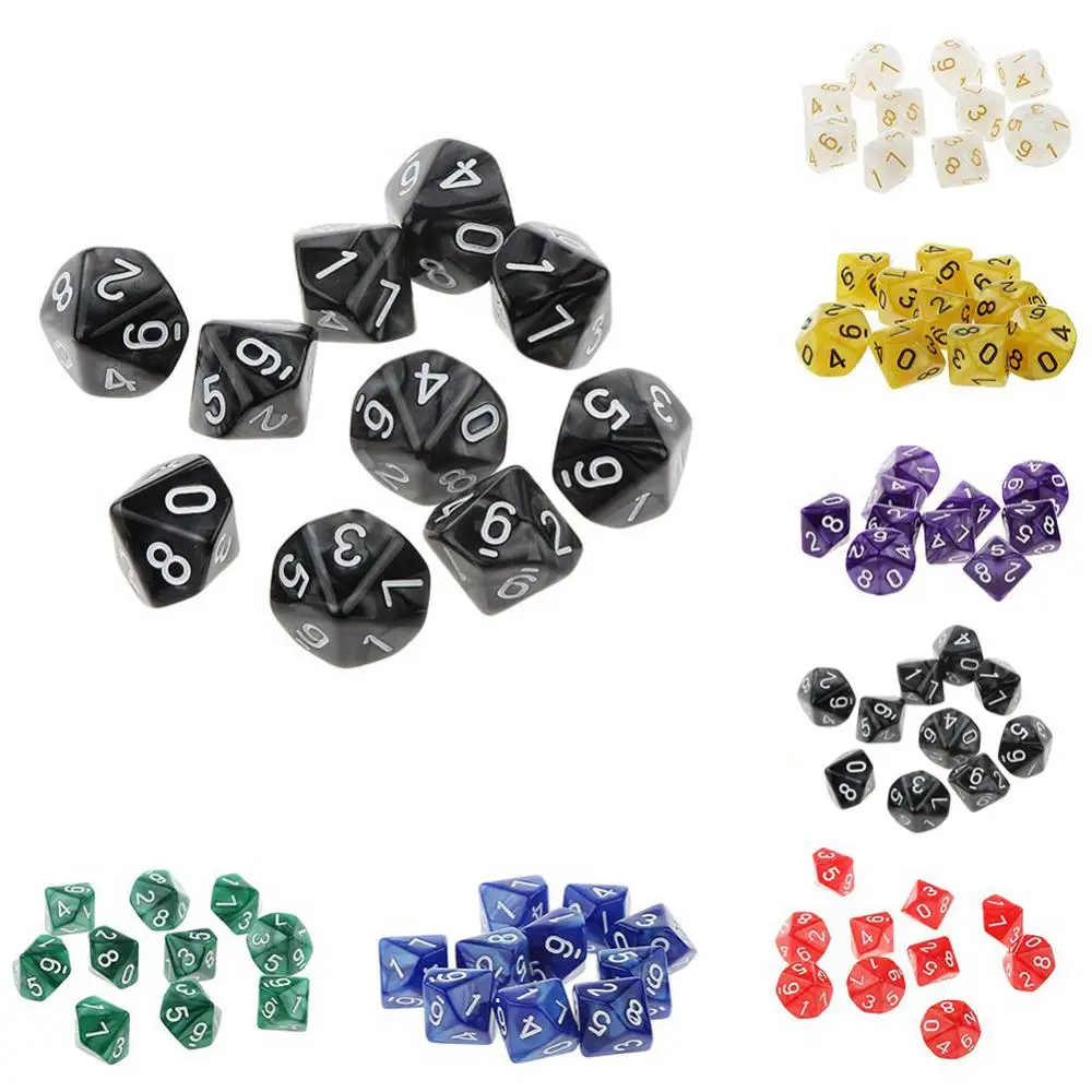 

10 шт. многосторонняя игра TRPG D10 полигедрические игральные кости акриловые зеркальные игры удивительные смешанные цвета зеркальные кости для игры